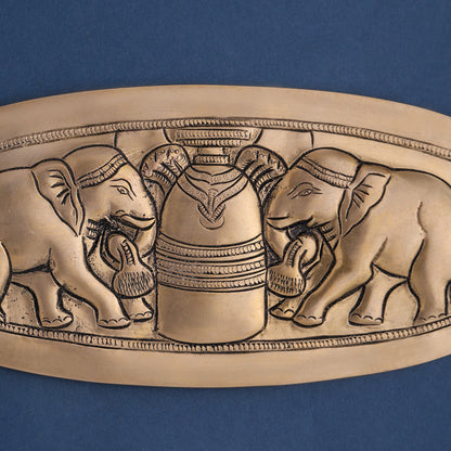 Brass Elephant Shivling Plate Wall Hanging (4.5 Inch)