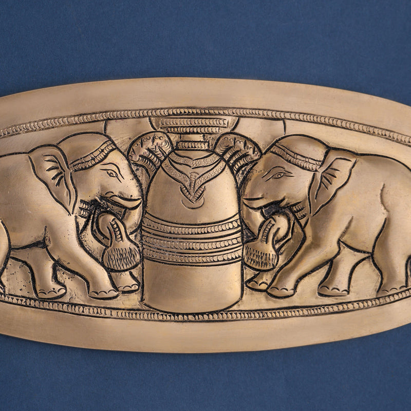 Brass Elephant Shivling Plate Wall Hanging (4.5 Inch)