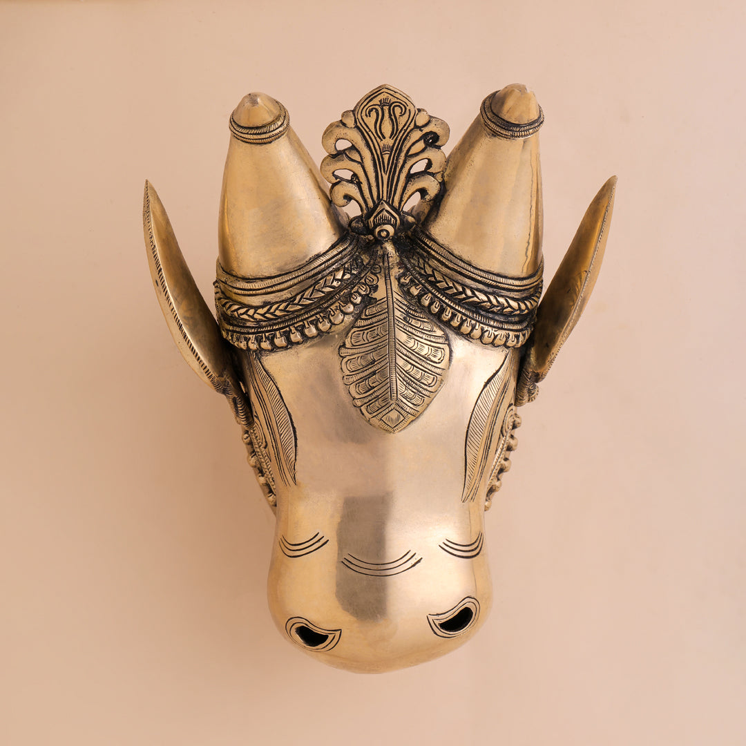 Brass Nandi Head Wall Decor (10 Inch)