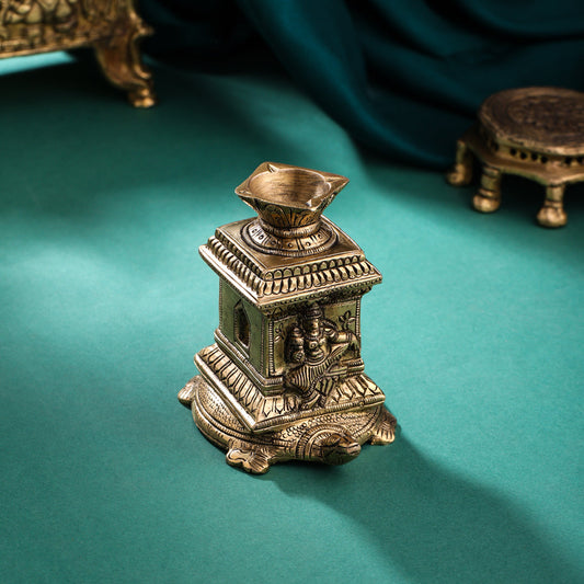 Sacred Brass Shaligram Tortoise Diya – Symbol of Prosperity & Divinity (3.5)