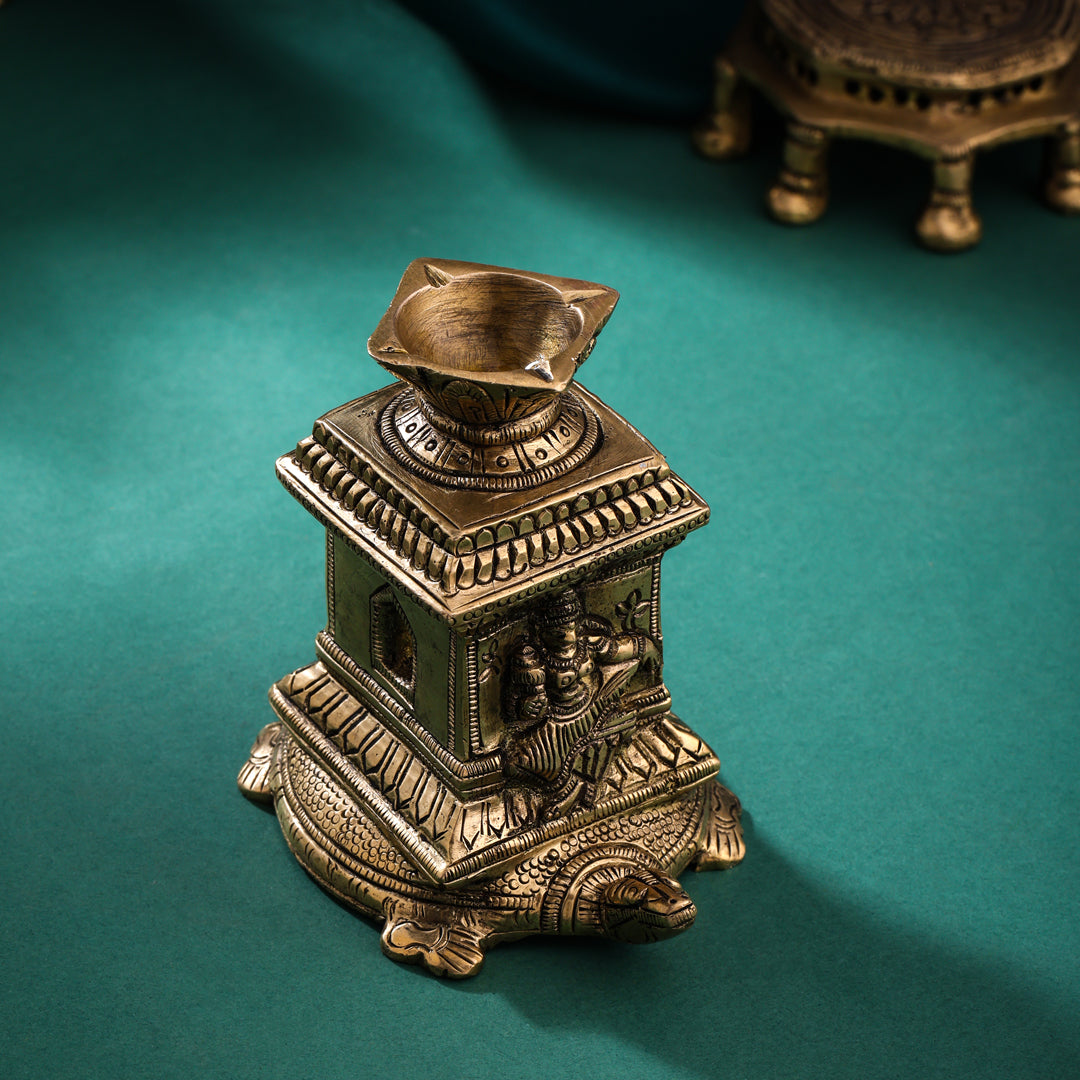 Sacred Brass Shaligram Tortoise Diya – Symbol of Prosperity & Divinity (3.5)