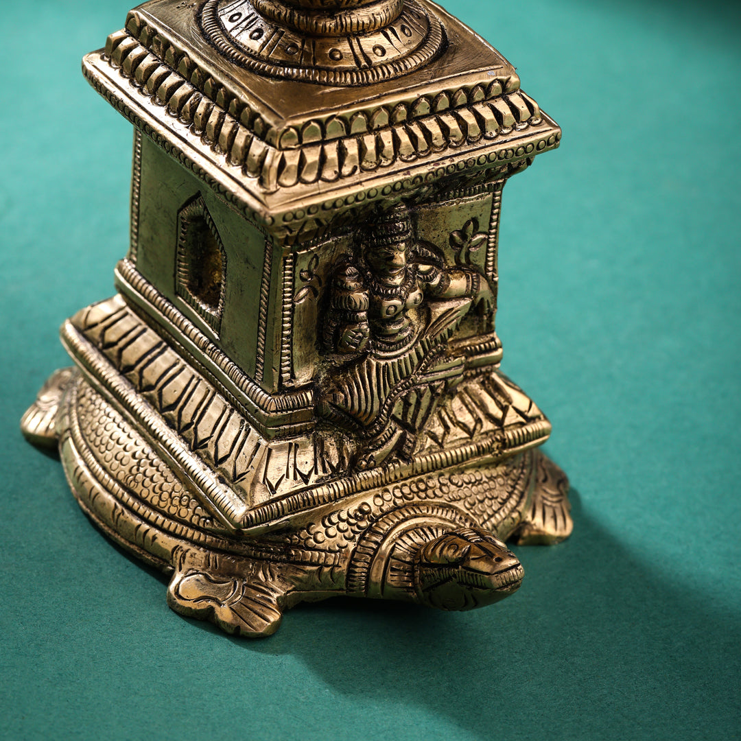 Sacred Brass Shaligram Tortoise Diya – Symbol of Prosperity & Divinity (3.5)