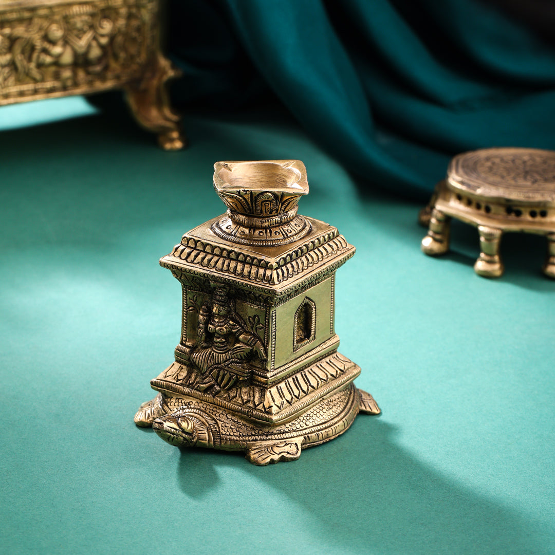 Sacred Brass Shaligram Tortoise Diya – Symbol of Prosperity & Divinity (3.5)