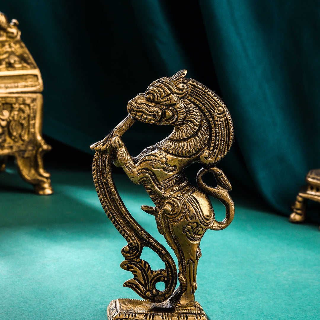 Brass Standing Yali Statue (5 Inch)