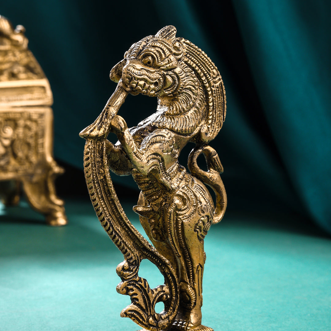 Brass Standing Yali Statue (5 Inch)
