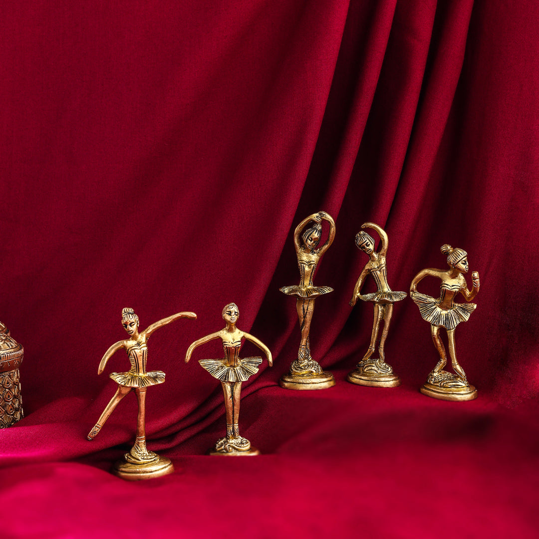 Graceful Brass Dancing Ballerinas – Set of 5 Elegant Figurines (4.2-Inch)