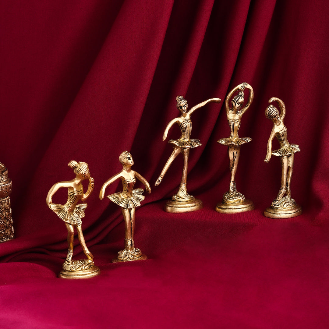 Graceful Brass Dancing Ballerinas – Set of 5 Elegant Figurines (4.2-Inch)