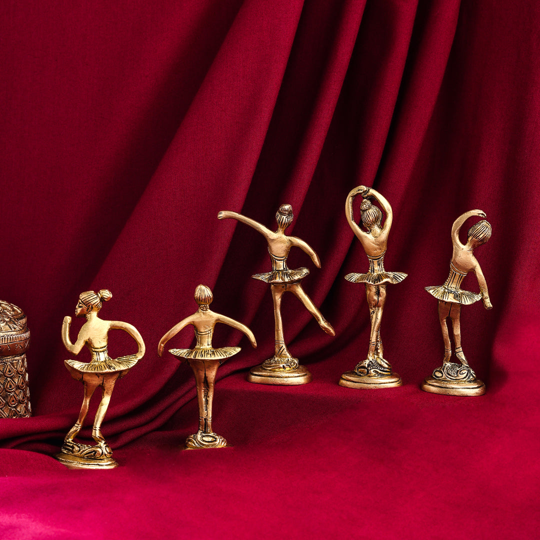 Graceful Brass Dancing Ballerinas – Set of 5 Elegant Figurines (4.2-Inch)