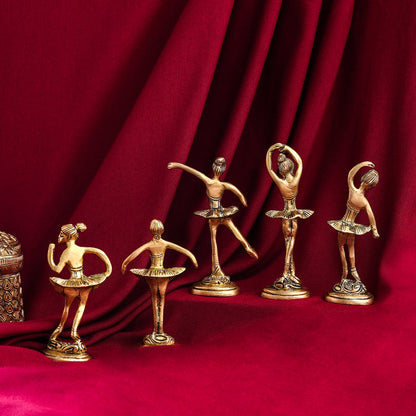 Graceful Brass Dancing Ballerinas – Set of 5 Elegant Figurines (4.2-Inch)