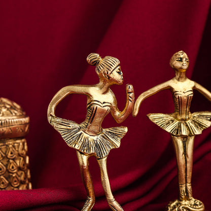 Graceful Brass Dancing Ballerinas – Set of 5 Elegant Figurines (4.2-Inch)