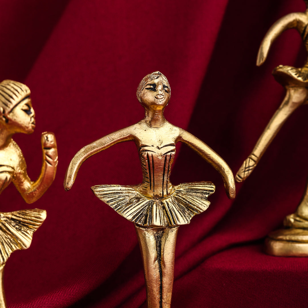 Graceful Brass Dancing Ballerinas – Set of 5 Elegant Figurines (4.2-Inch)