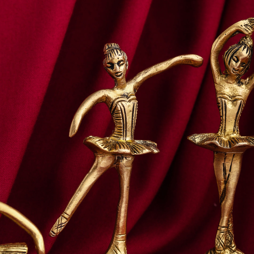 Graceful Brass Dancing Ballerinas – Set of 5 Elegant Figurines (4.2-Inch)