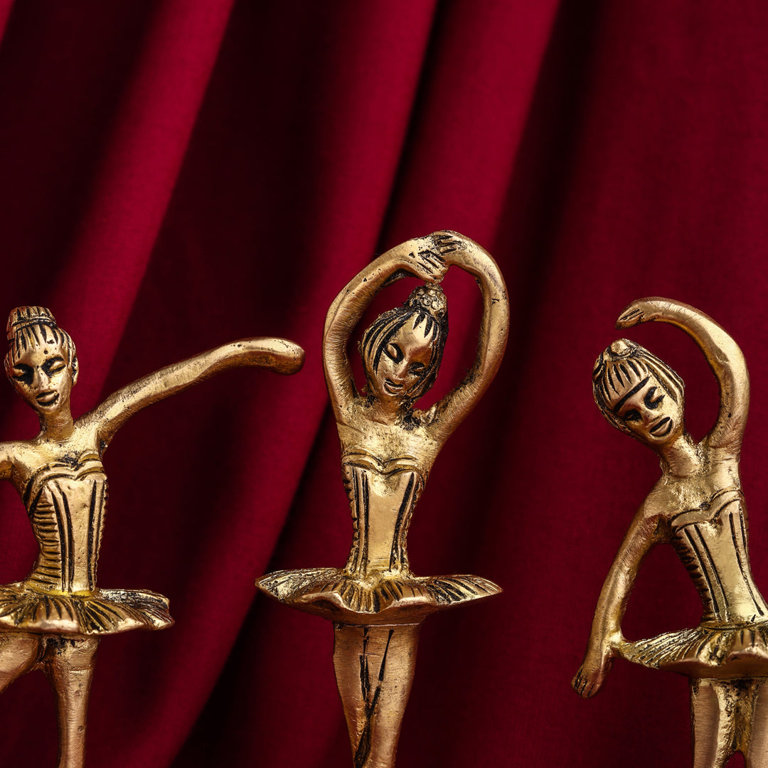 Graceful Brass Dancing Ballerinas – Set of 5 Elegant Figurines (4.2-Inch)