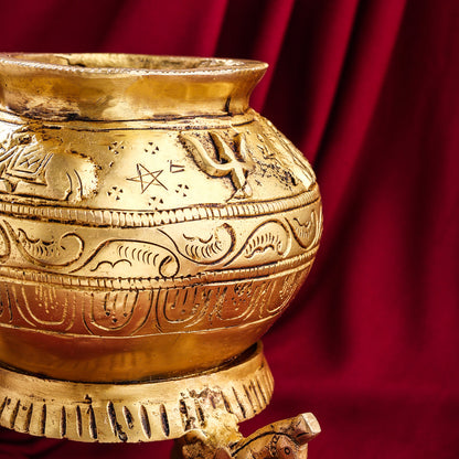 Brass Gangla Kalash With Stand (8 Inch)