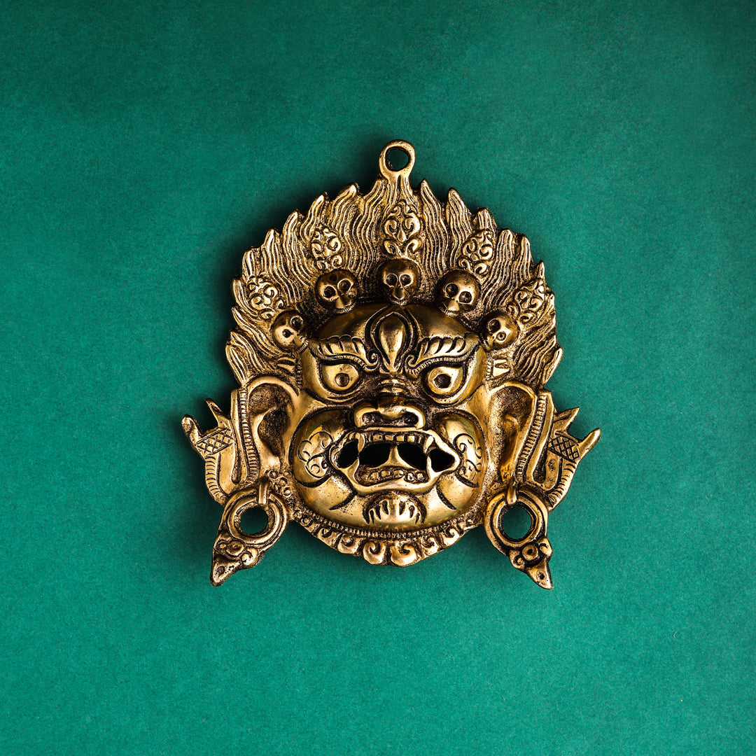 Brass Tibetan Buddhist Deity Mahakala Wall Hanging (6.5 Inch)