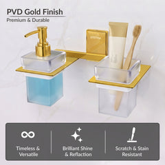 Plantex 304 Grade Stainless Steel Glass Liquid Dispenser with Tumbler Holder/Toothbrush Holder/Shampoo Dispenser for Washbasin/Kitchen/Bathroom Accessories - Pack of 1 (Crystal, PVD Gold)-3