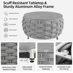 Fiae Outdoor Patio Seating Set 2 Chairs and 1 Table Set (Light Grey) Braided & Rope