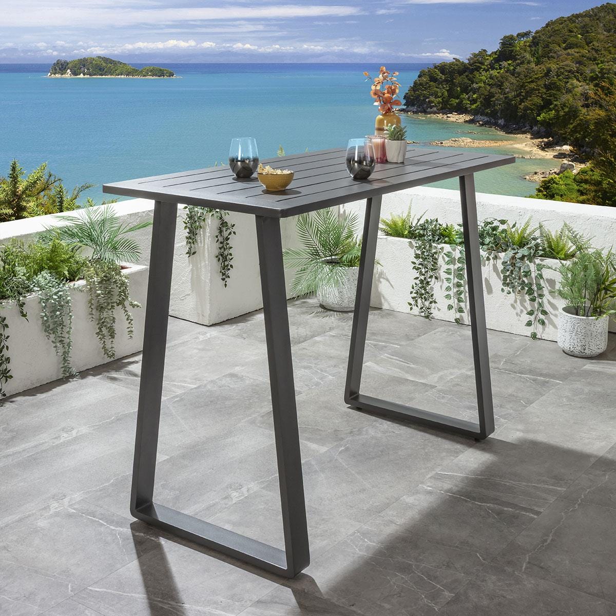 Azura Outdoor Patio Bar Set 4 Chairs and 1 Table Set (Beige) Braided & Rope