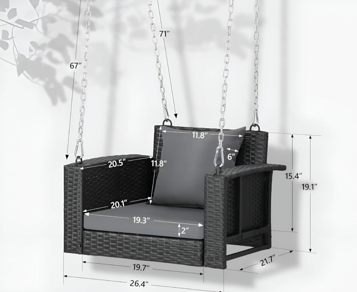 Trellis Single Seater Hanging Swing Without Stand For Balcony, Garden Swing (Black)