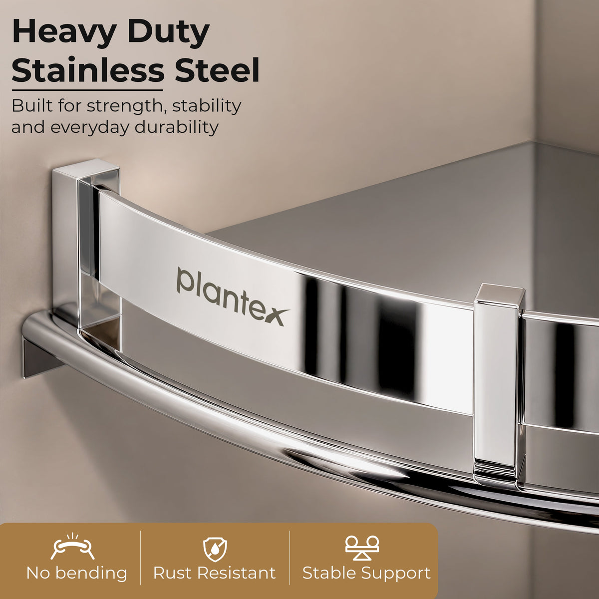 Plantex Corner Shelf for Bathroom Wall/Stainless Steel Bathroom Shelf/Side Corner Shelf/Bathroom Storage Organizer (12x12 inches, Chrome)-3