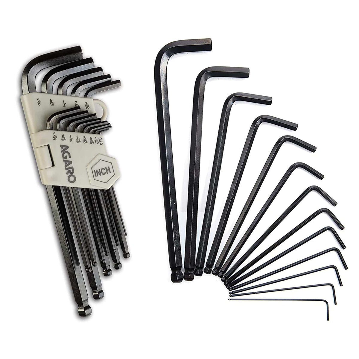 AGARO 26pcs ஹெக்ஸ் ஆலன் கீ ரெஞ்ச் செட் - பால் எண்டுடன் கூடிய அங்குலம்/மிமீ, தொழில்துறை இயந்திரங்கள், மோட்டார் சைக்கிள்கள், சைக்கிள்கள், கார்கள், மரச்சாமான்கள், கருப்பு ஆகியவற்றை பழுதுபார்க்க -3