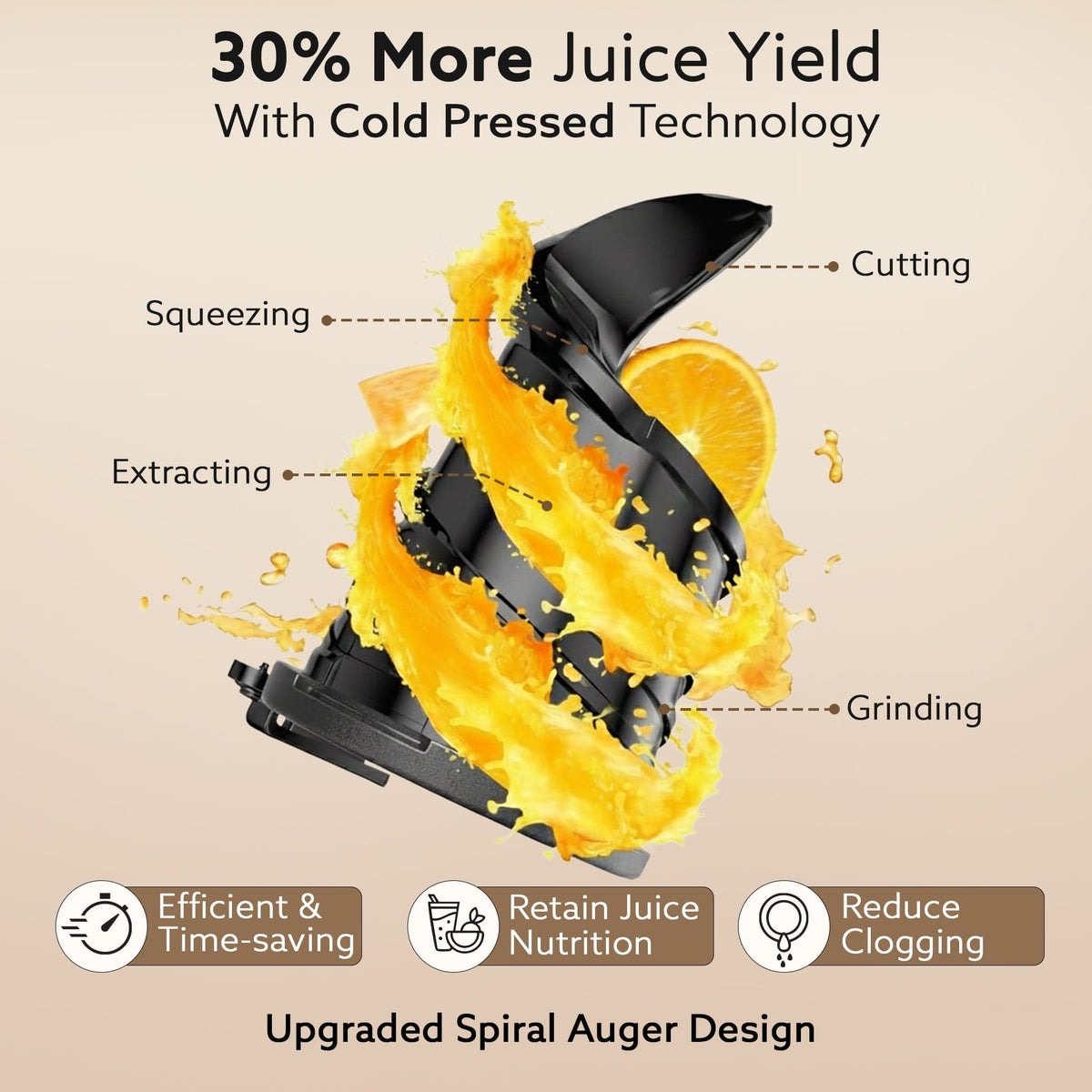 AGARO Regal Cold Press Slow Juicer, 250 Watt DC Motor, Easy Assembly & Cleaning, Auto Reverse, Advanced Safety Lock, Fru