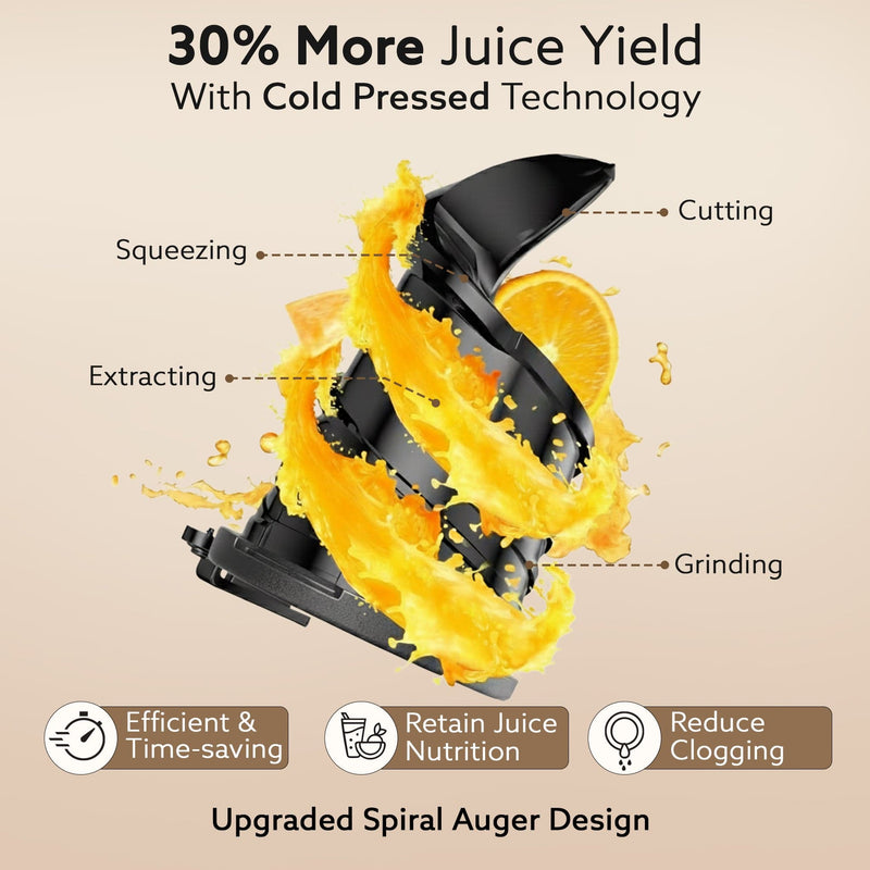 AGARO Regal Cold Press Slow Juicer, 250 Watt DC Motor, Easy Assembly & Cleaning, Auto Reverse, Advanced Safety Lock, Fru