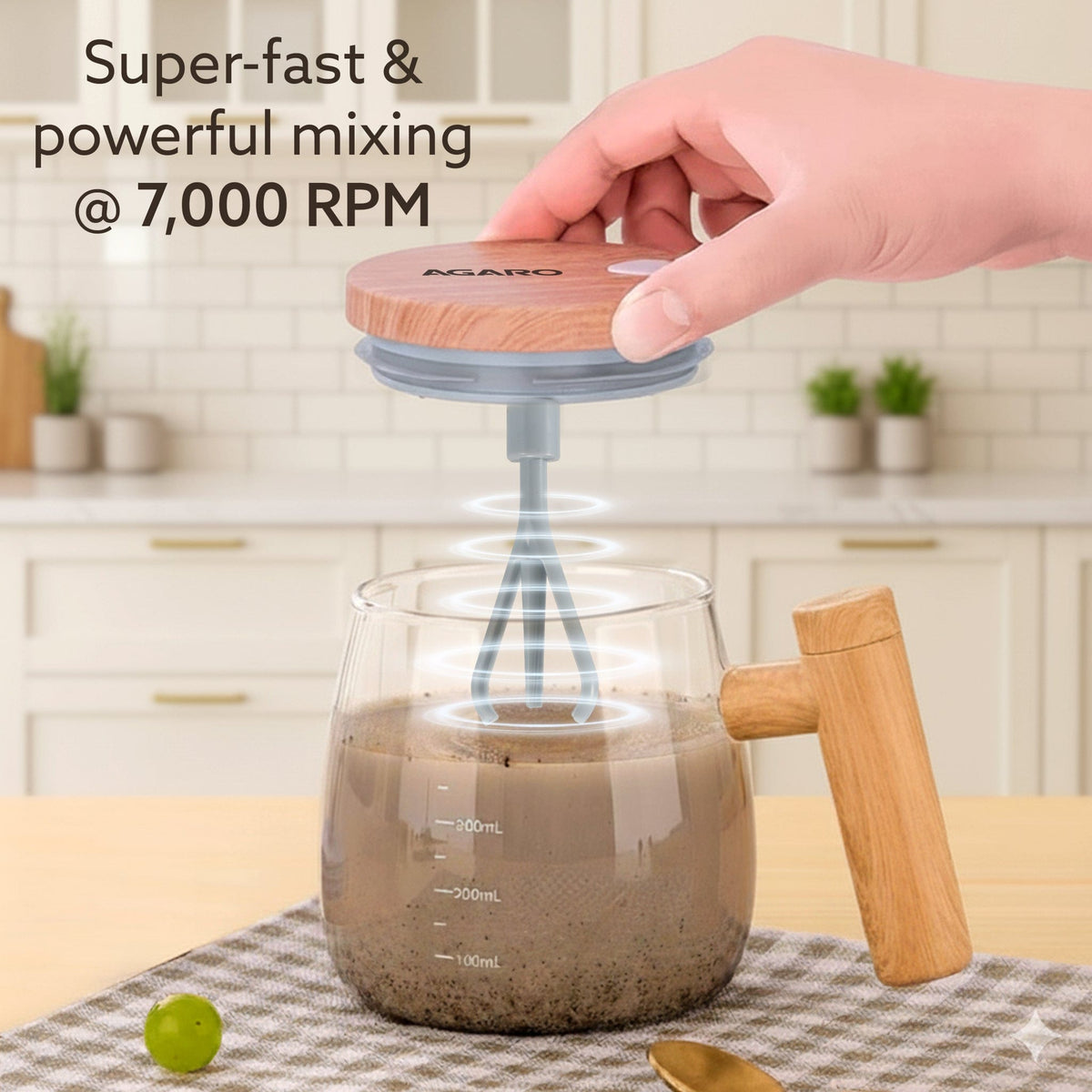 AGARO Self-Stirring Coffee Mug 400ml – Electric Automatic Mixing Cup with Lid, Borosilicate, Rechargeable Operated Blend