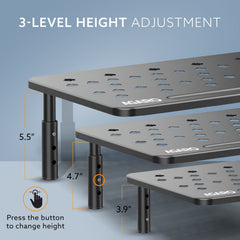 AGARO Monitor Stand for Desk, Laptop Stand & PC Riser, 3-Level Height Adjustable, Compatible with 24”, 27”, 29” & 32” Mo