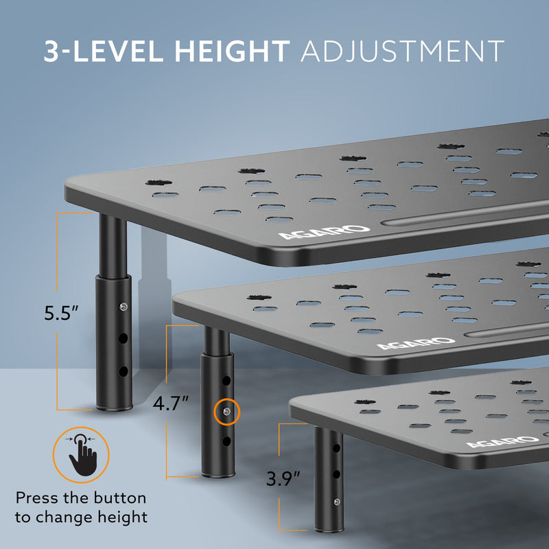 AGARO Monitor Stand for Desk, Laptop Stand & PC Riser, 3-Level Height Adjustable, Compatible with 24”, 27”, 29” & 32” Mo