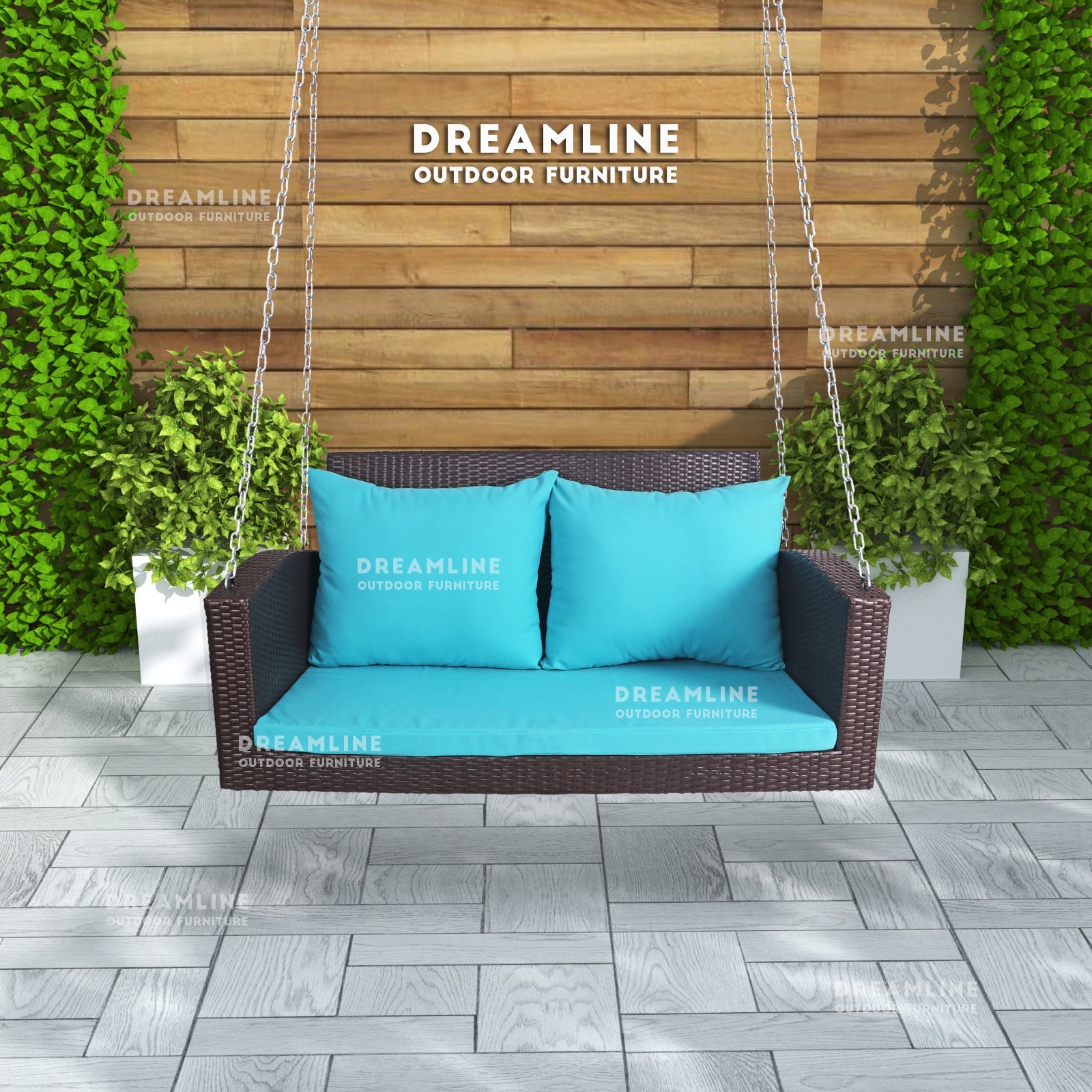 Jero Double Seater Hanging Swing Without Stand For Balcony , Garden Swing (Brown + Sky Blue)