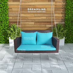Jero Double Seater Hanging Swing Without Stand For Balcony , Garden Swing (Brown + Sky Blue)