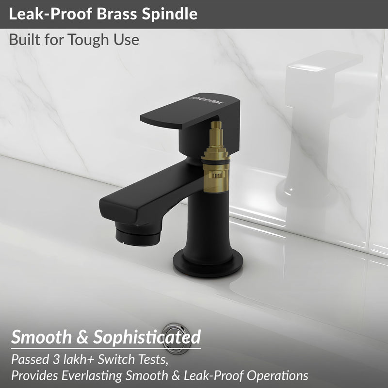 Plantex Pillar Tap for Wash Basin with Water Saving Aerator and Brass Spindle/Quarter Turn Basin Tap with Teflon Tape/Pillar Cocke for Wash Basin - Pack of 1 (Saga, Black)-3