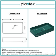 Plantex Ceramic Basin/Tabletop Wash Basin for Bathroom/Rectangle Over Counter Vessel Sink for Restaurant/Hotel (Matt Green, 24 x 14 x 4.5 Inch)-2