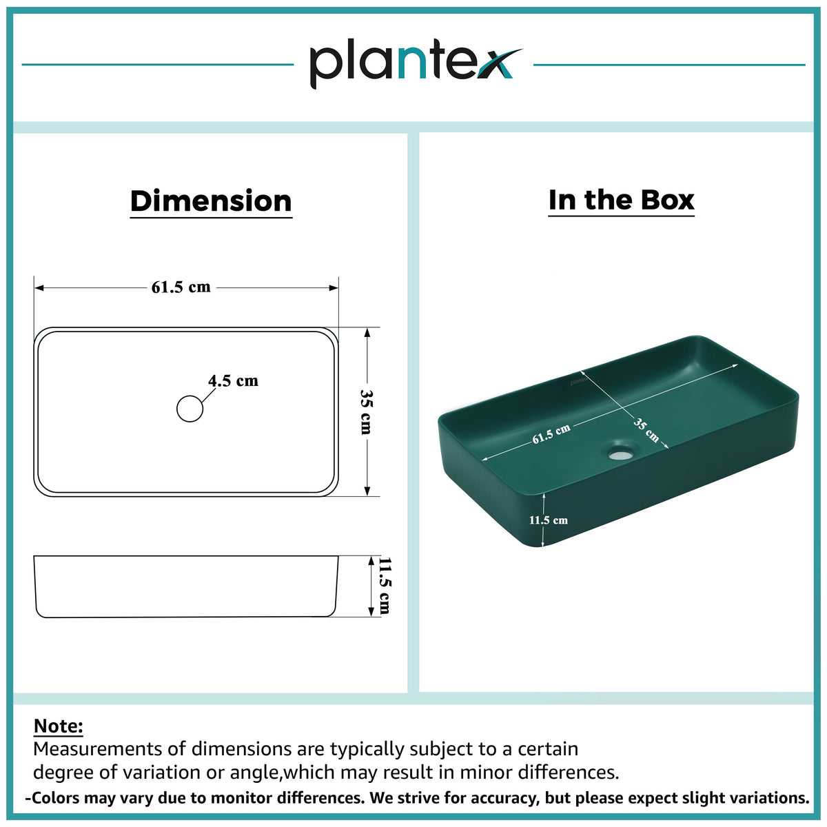 Plantex Ceramic Basin/Tabletop Wash Basin for Bathroom/Rectangle Over Counter Vessel Sink for Restaurant/Hotel (Matt Green, 24 x 14 x 4.5 Inch)-2