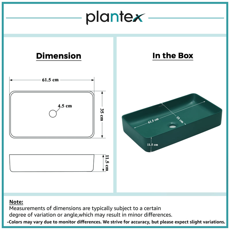 Plantex Ceramic Basin/Tabletop Wash Basin for Bathroom/Rectangle Over Counter Vessel Sink for Restaurant/Hotel (Matt Green, 24 x 14 x 4.5 Inch)-2