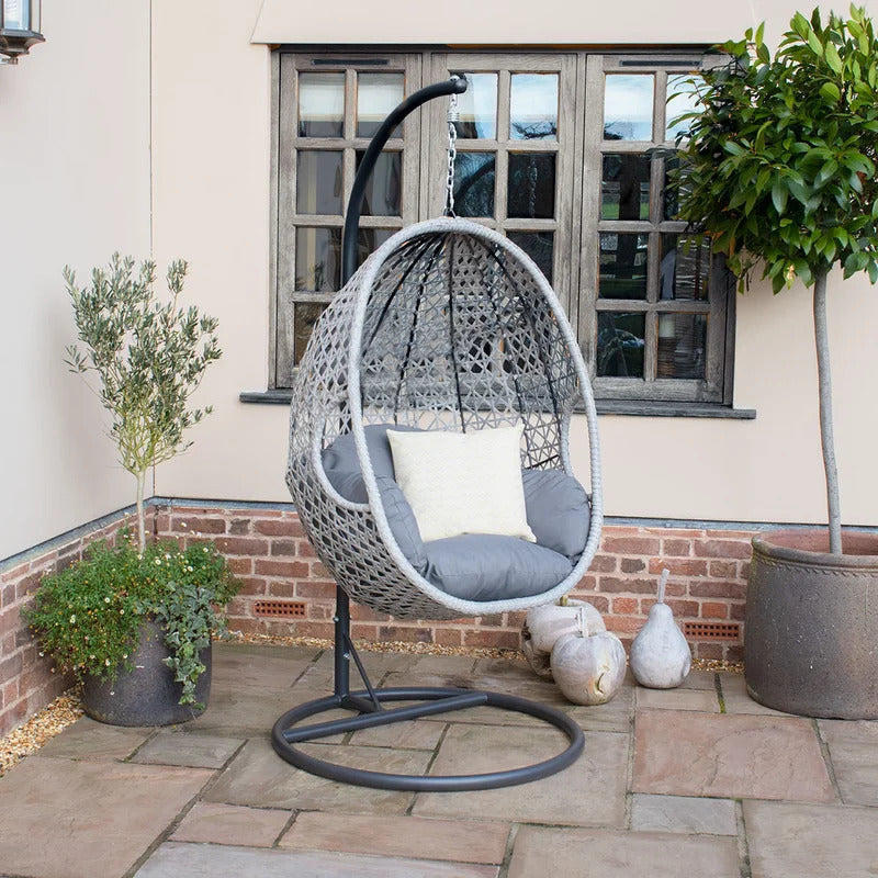 Luca Single Seater Hanging Swing With Stand For Balcony , Garden Swing (White)