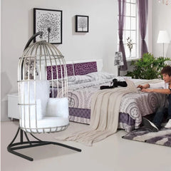 Fino Single Seater Hanging Swing With Stand For Balcony , Garden Swing (Silver)