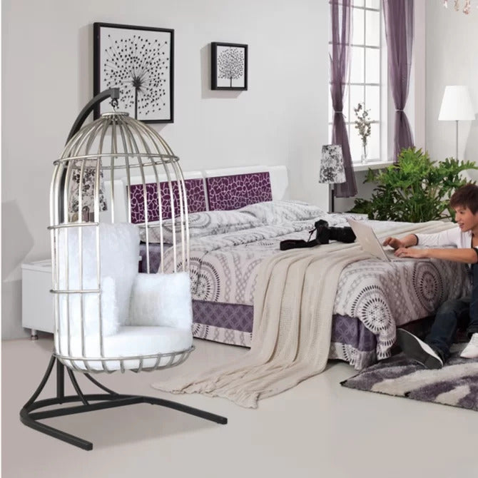 Fino Single Seater Hanging Swing With Stand For Balcony , Garden Swing (Silver)