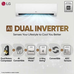 LG 1.5 Ton 5 Star AI DUAL Inverter Split AC | Copper | AI Convertible 6 in 1 | VIRAAT Mode | Faster Cooling | Energy Saving | 4 Way Swing | HD Filter with Anti Virus Protection (USNQ19PNZE3.AMLG, White)