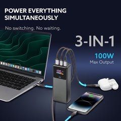 AGARO Impulse Power Bank 20000 mAh 100W 3-in-1 Power Bank with 100W PD & 33W QC Output, Fast Charge up to 3 Devices simultaneously, Compatible with Laptop, Mobile, Tablet, iPad, Smartwatch, Earbuds-3
