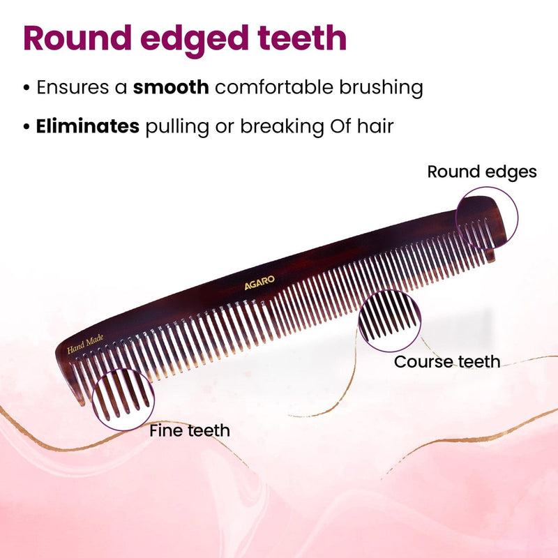 AGARO Hand Made Cellulose Acetate Comb HMC72, All Fine Tooth Dressing Comb, Smooth Rounded Teeth, Hair Styling, Hair Bru
