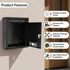 Plantex Letter Box/GI Steel Post Box/Suggestion Box for Office Use with Key Lock/Letter Box for Home gate/Mail Box (Black) - Wall Mount - A4 Size-4