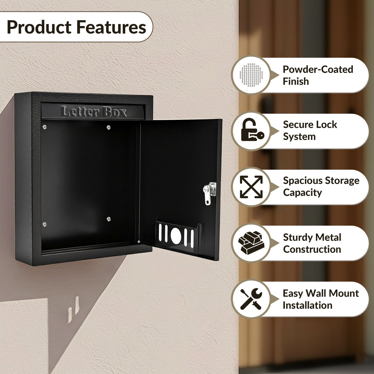Plantex Letter Box/GI Steel Post Box/Suggestion Box for Office Use with Key Lock/Letter Box for Home gate/Mail Box (Black) - Wall Mount - A4 Size-4