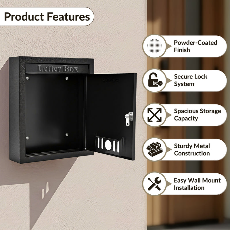 Plantex Letter Box/GI Steel Post Box/Suggestion Box for Office Use with Key Lock/Letter Box for Home gate/Mail Box (Black) - Wall Mount - A4 Size-4