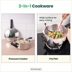 Tri-ply Stainless Steel Pressure Pan, Premium Quality, 3 Layer Thick Body, Heavy Bottom, 100% Food-safe, ISI Certified, Induction & Gas, 3.5/5L