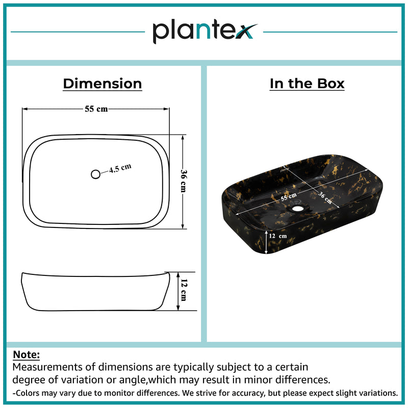 Plantex Tabletop Wash Basin for Bathroom/Designer Ceramic Basin/Rectangle Countertop Wash Basin/Home/Office (21.5 x 14 x 4.5 Inch)-2