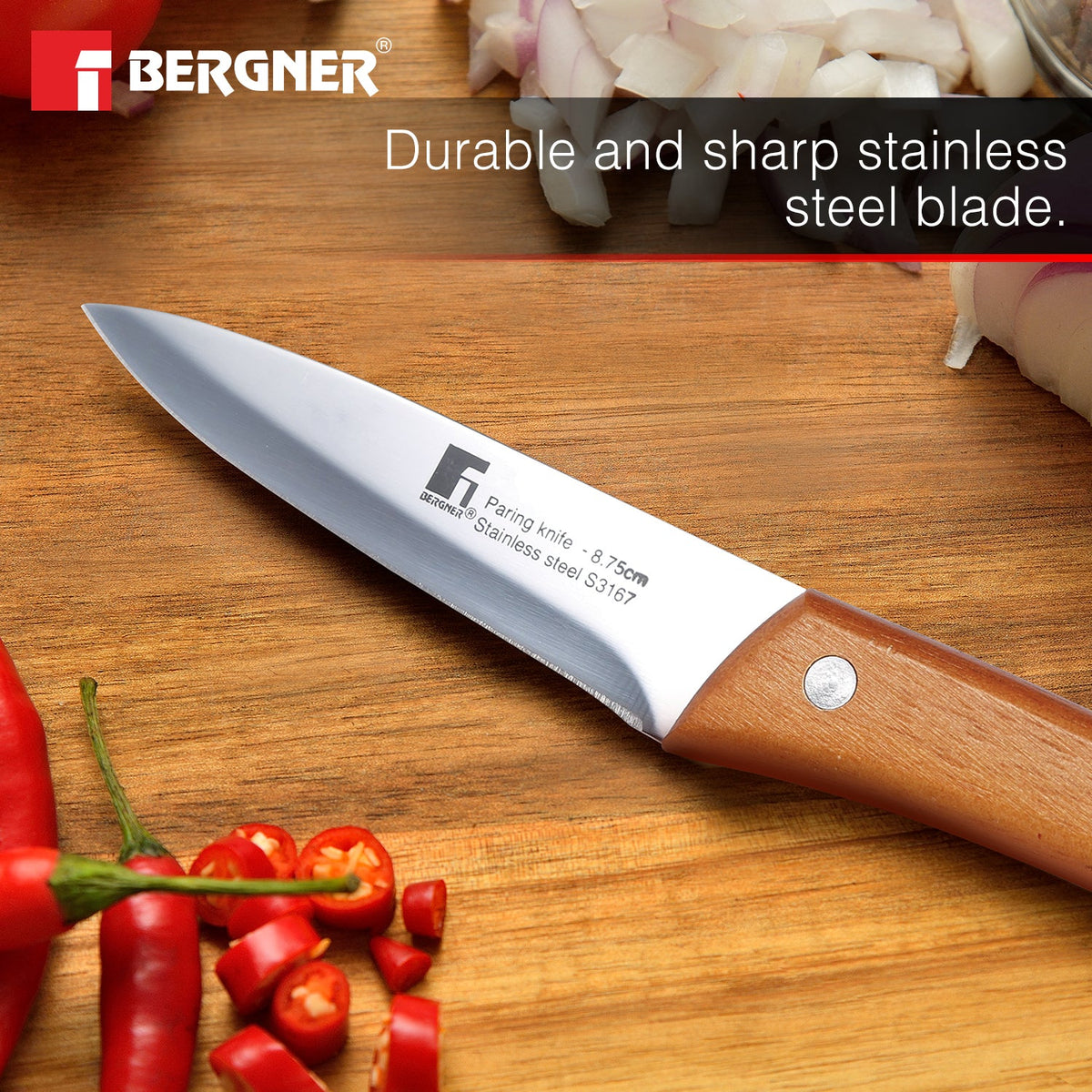 Bergner Natural Stainless Steel 8.75cm Pairing Knife