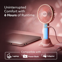 AGARO Elite Mini Fan, 4 inches, Rechargeable Lithium-Ion with 2600 mAh Battery, 3 Speed Option, Handheld and Table Dock 