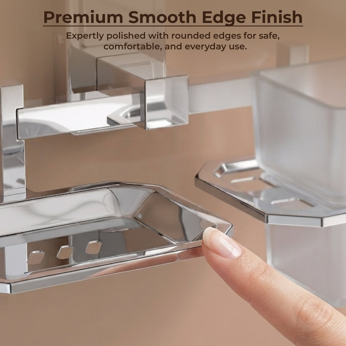 Plantex 304 Grade Stainless Steel 2in1 Soap Holder with Tumbler Holder/Wall Mounted Stand/Bathroom Accessories - Darcy (Chrome)-3